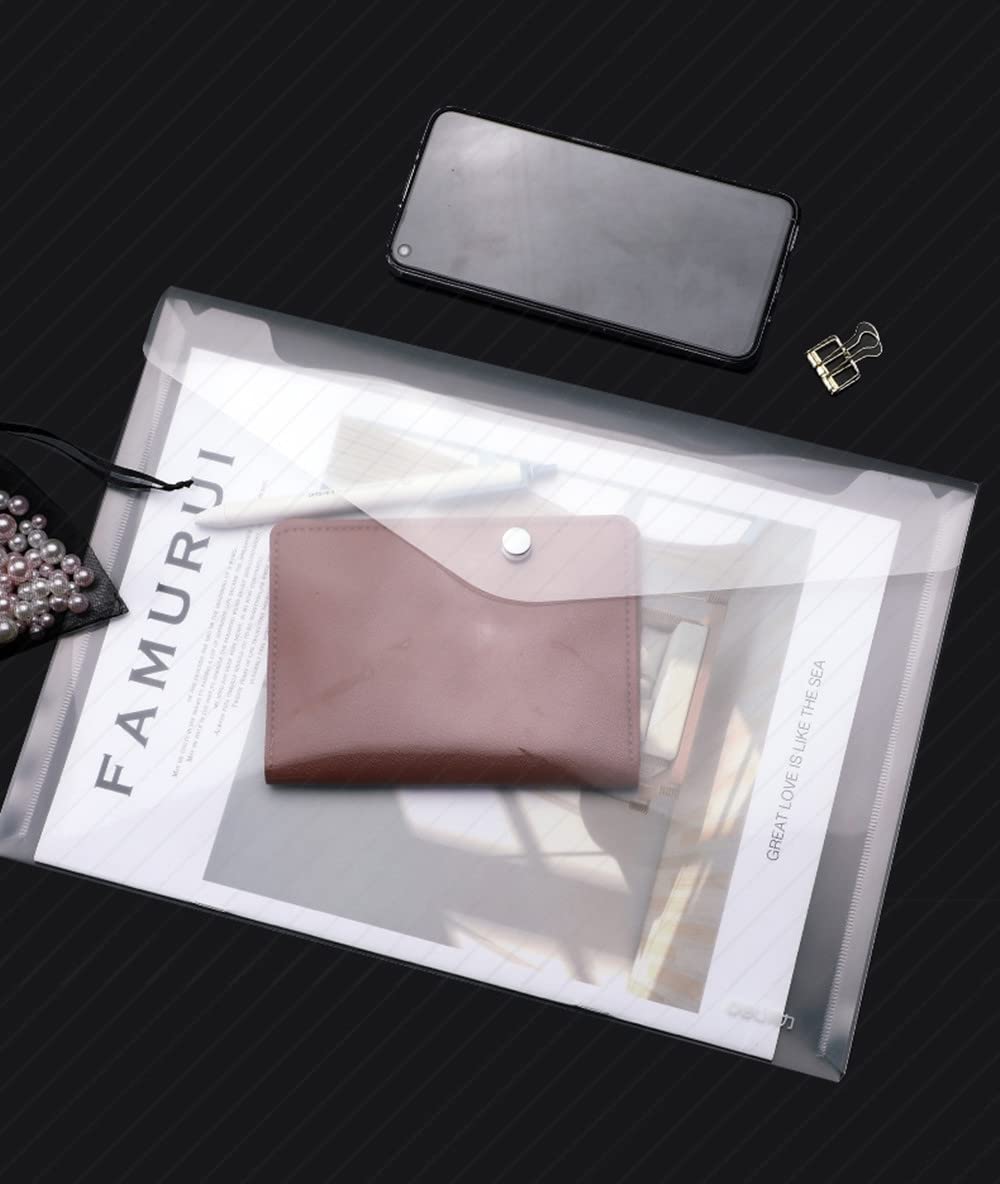 Wiekyze Poly Envelope 12 Pcs Document Envelopes with Snap Button Quality Clear Document Folder for A4 Size (‎Clear)
