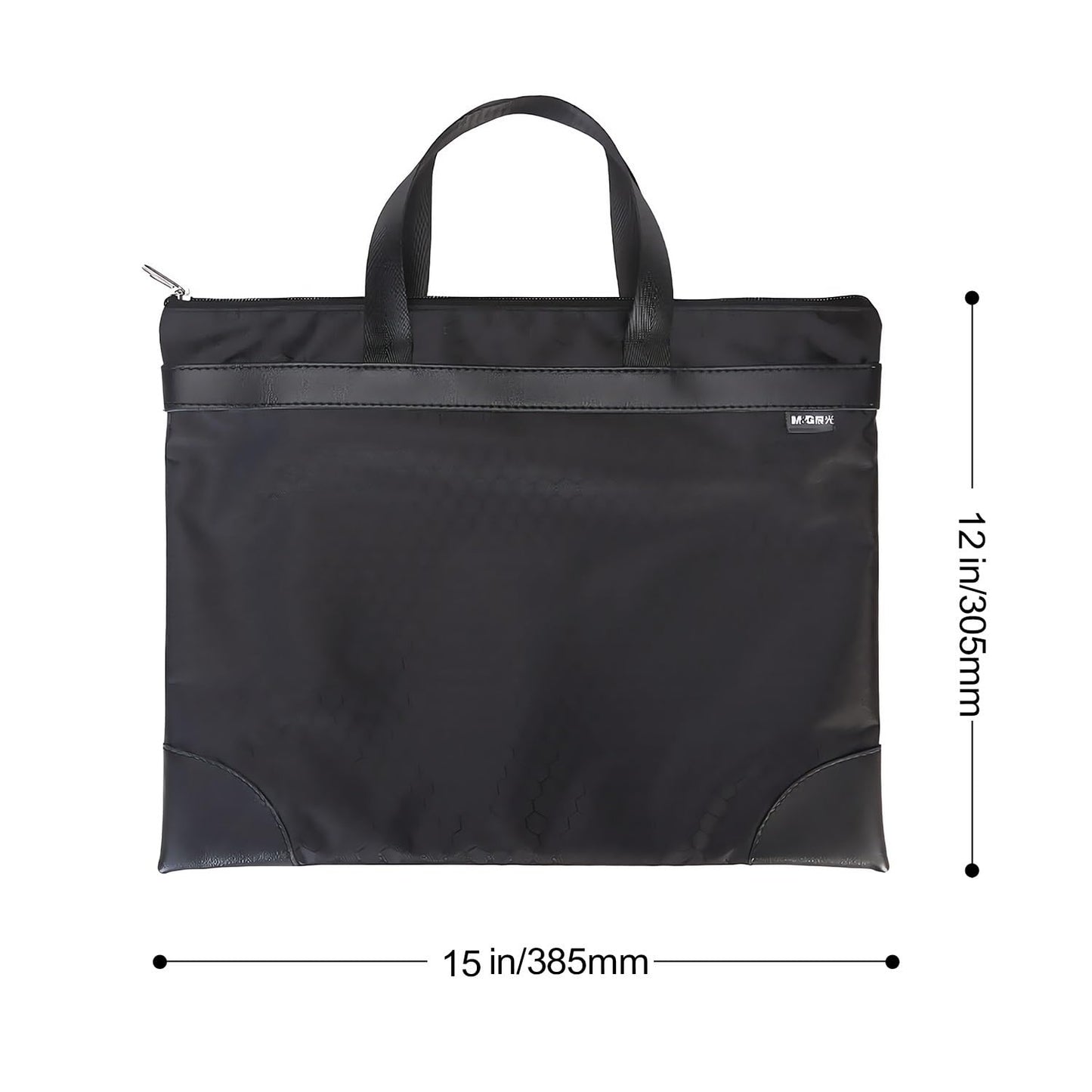M&G 12x15 in Large Zipper Pouch with Handle, A4 Foldable Lightweight Waterproof Oxford Document Storage Bag, File Organizer for Office Travel Books Papers Filing Folder – 1 Pack (Black)