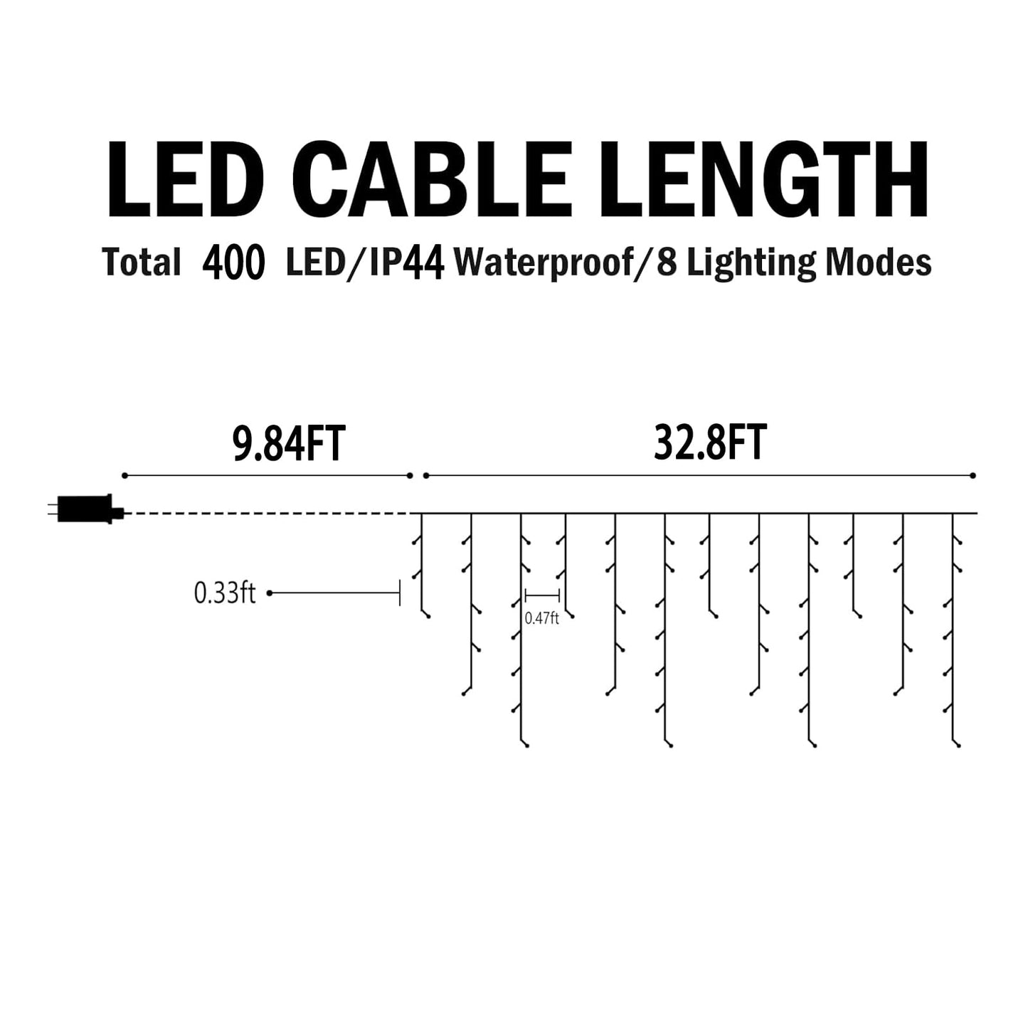 Hezbjiti Outdoor Christmas Lights, 400LED Ice Lights 33FT LED Fairy String Lights with 8 Modes and 75 Drops for Eaves, Party, Yard, Garden Decor（Warm White）