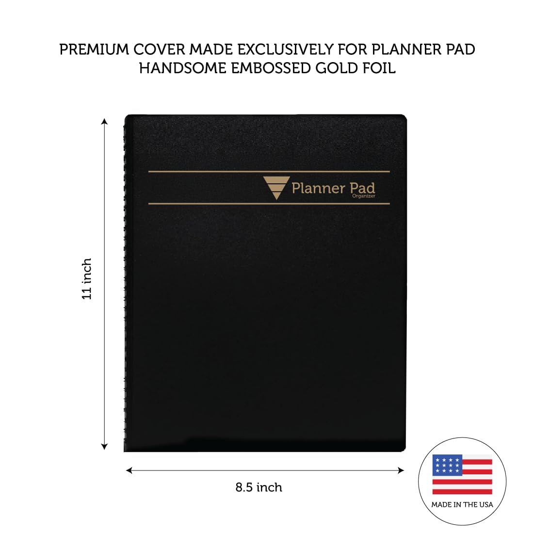 Planner Pad Spiral Bound January-December 2026/ Calendar Year 8 1/2" x 11" Large 3-Tier Funnel Down 12 Month Organizer, Black Cover/Black Ink