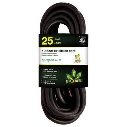 Go Green Power Inc. (G-14025BK) 12/3 SJTW Outdoor Extension Cord, Black, 25 ft
