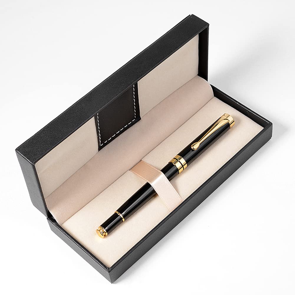 luzen 1PC PU Leather Long Pen Gift Box Rectangle Empty Ballpoint Fountain Pen Display Organizer Storage Case Single Pen Collection Box for Men an Women Business Office School Supplies, Black