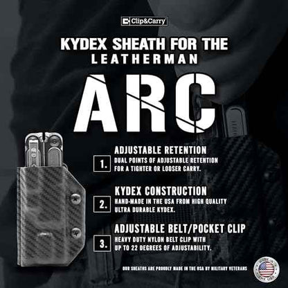 Clip & Carry Kydex Multitool Sheath for the LEATHERMAN Arc - Made in USA - Multi Tool Holder Holster - Black