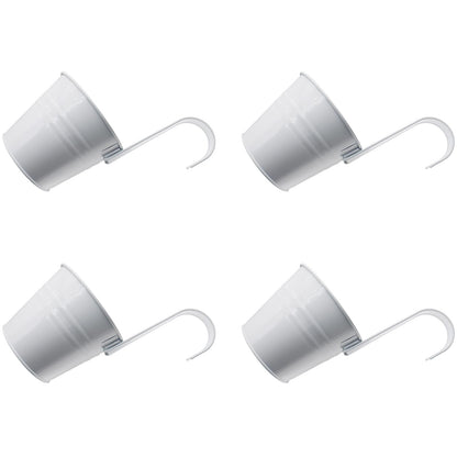 HAJXZH 4PCS White Balcony Decor Iron Flower Pot 5'' Hanging Plant Metal Buckets with Detachable Hooks and Drainage Holes for Railing Patio Garden Decor