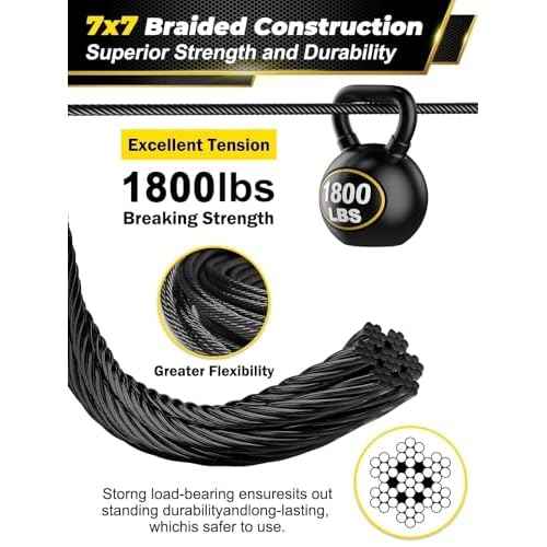 TooTaci T316 Stainless Steel Cable Railing Kit - 500FT 1/8 Black Wire Rope, 7x7 Flexible Strands, 1800LB Marine Grade Cable - Durable Outdoor Deck Railing Wire for Balcony, Fence, Stair, DIY Projects