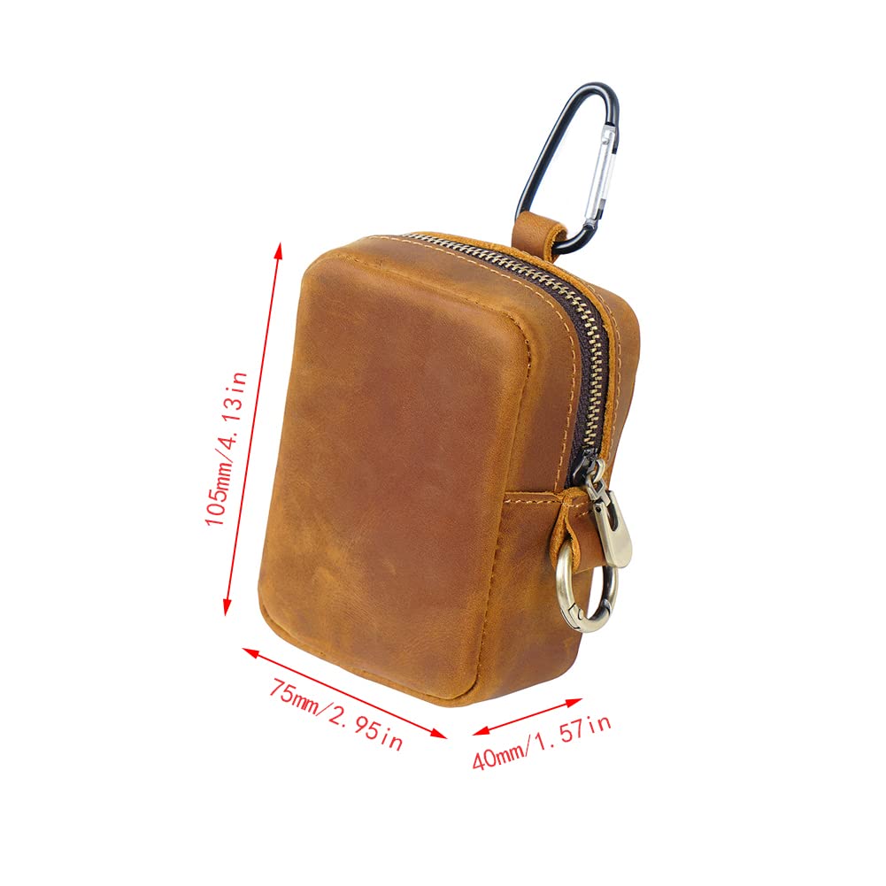 Wugebud 1 Pcs Leather Coin Pouch Keychain, Leather Mini Belt Bag,Coin Organizer, Change Holder, Leather zipper Pouch for Men & Women，Outdoor Running Sports Mini Storage Bag