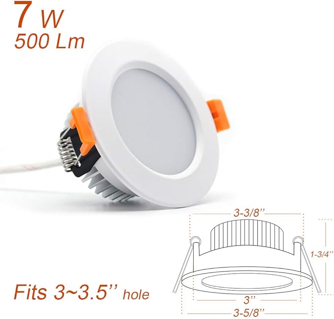 3 inch Dimmable LED Recessed Lighting, 7W Retrofit Downlight, 3000K Warm White, CRI 80 with LED Driver, as AC 110V Ceiling Light Fixture for Living Room, Kitchen, Bedroom, Hallway, 4 Pack