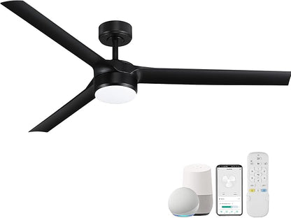 cumilo 60 Inch Smart Ceiling Fans with Lights and Remote,Quiet DC Motor,3 color for Outdoor Indoor Modern Farmhouse Ceiling Fan works with Alexa WIFI APP,Modern White Ceiling Fan for Bedroom Patio