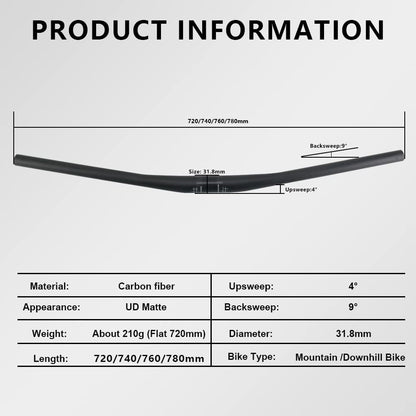 31.8 handlebar, mtb carbon handlebar, carbon handlebars mountain bike, RXL SL straight handle bars for bike mountain bike bars 1-1/4" 31.8 backsweep 9° flat handle bar downhill bicycle UD matte 720mm