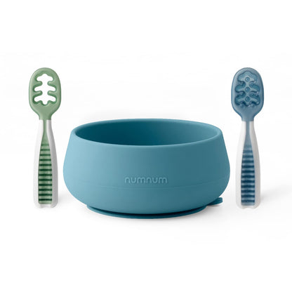 NumNum Suction Bowls for Babies & Toddlers, Extra Strong Non-Slip Suction, 100% Food-Grade Silicone, BPA-Free, Microwave & Dishwasher Safe, Baby-Led Weaning Bowls for 4+ Months & GOOtenils Blue/Green