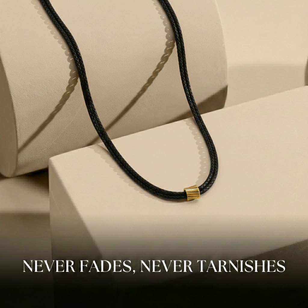 Galis Choker Necklace for Men - Black Leather Cord with Small Stainless Steel Bead Pendant, Stylish Mens Jewelry, Choker Surfer Necklaces, Valentines Gifts for Him - 17"