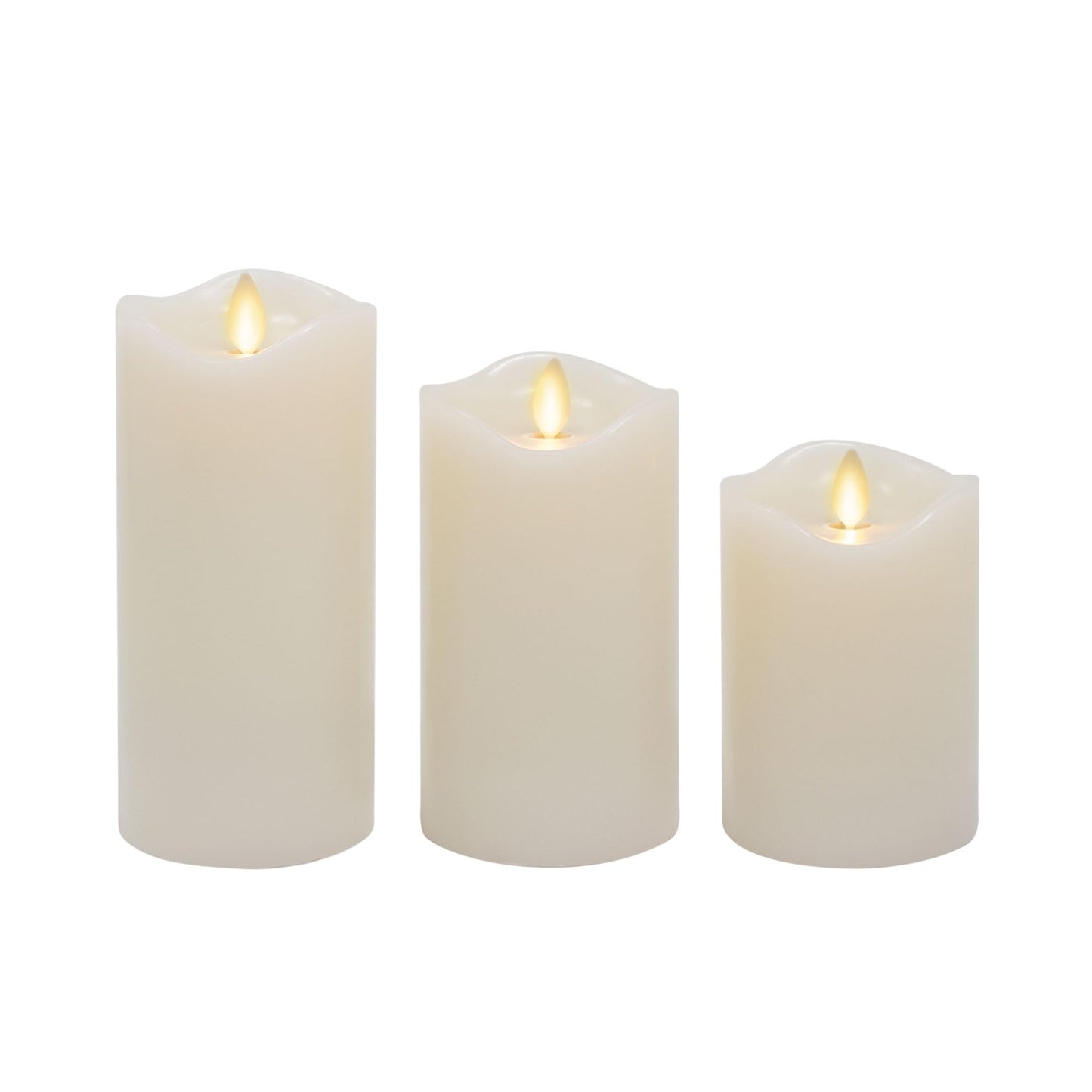 Matchless Candle Co. by Luminara Set of 3 Flameless LED Pillar Candles, Real Wax, Moving Flame (3x4.5, 3x5.5, 3x6.5 Inch, Unscented)