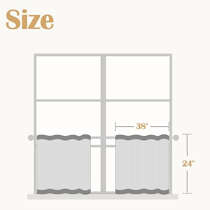 jinchan Striped Linen Kitchen Curtains 24 Inches Tier Curtains Farmhouse Modern Cafe Style Small Window Treatments Airy Light Filtering Rod Pocket for Living Room Bathroom 2 Panels Taupe Grey