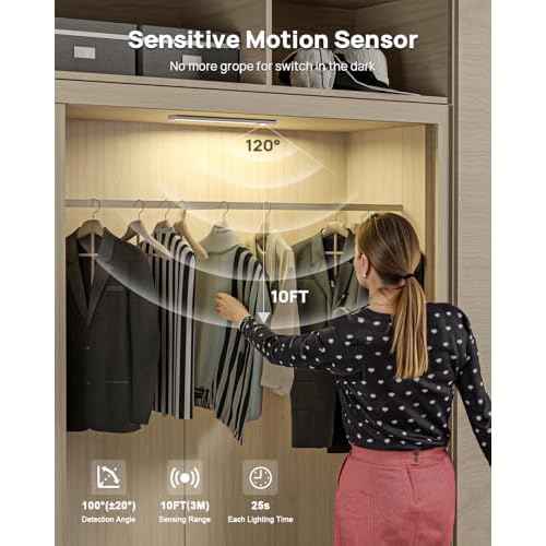 Under Cabinet Lights Wireless, 12'' Rechargeable Motion Sensor Light Indoor, 3 Color Temperature Dimmable Closet Lighting with Remote, Under Counter Lights for Kitchen, Pantry, Stairs, Wardrobe
