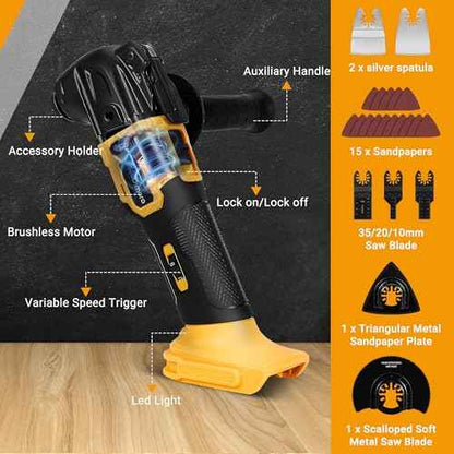 No Battery | Cordless Oscillating Multi-Tool Compatible with DeWalt 20V MAX Batteries,Brushless Motor (6000-20000 OPM), 6-Speed, 4¡Æ Swing Angle, 23-Piece Accessory Kit for Sanding, Cutting & Scraping