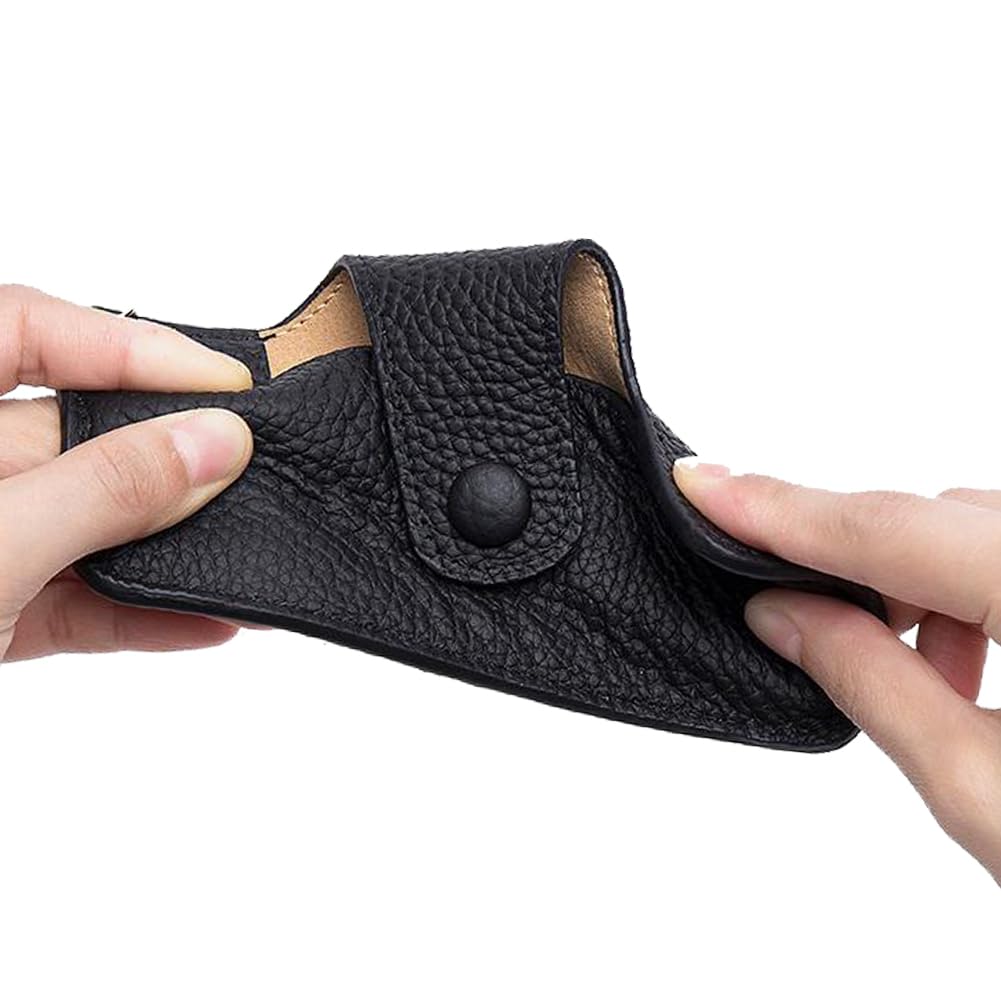 ZZHAOYI Genuine Leather Glasses Case Portable Slim Sunglasses Pouch Soft Leather Glasses Sleeve with Hardware Chain for Men and Women (Black)