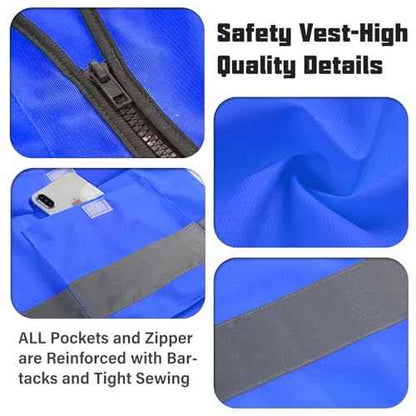 Safety Vests,Hi Vis Vest Reflective Vest with 5 Pockets and Zipper for Men Women, Neon Working Vest for Outdoor One Size