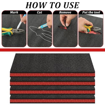 6 Pack Tool Box Foam Inserts for Cases,Tool Box Liner Polyethylene Sheets, Toolbox Kaizen Organizer and Storage Shadow(18 x 12 x 1 Inch,Red, Black) (6 Pcs Foam)