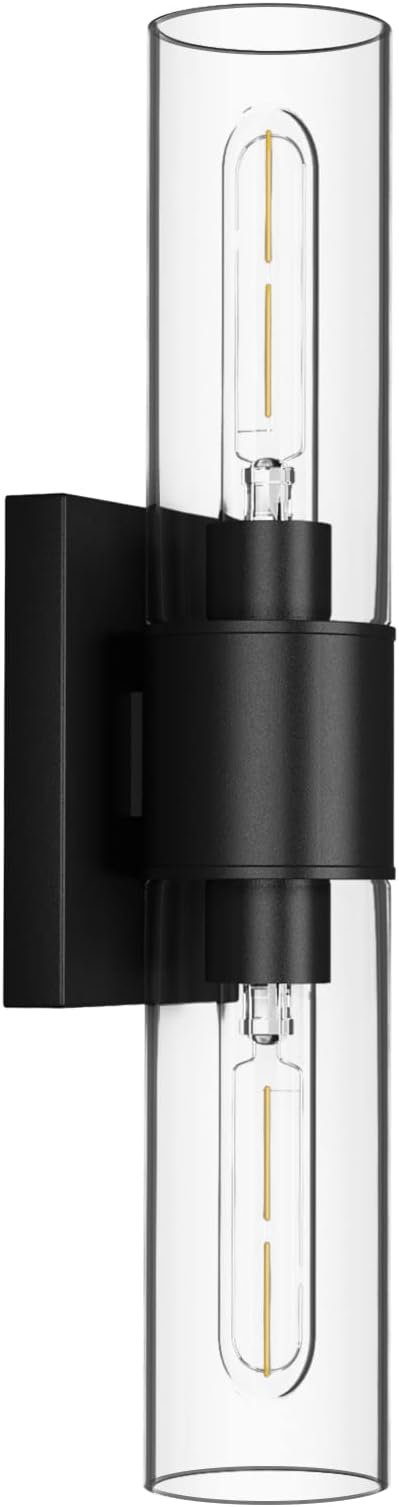 Tipace Black Bathroom Vanity Light Fixtures,Industrial Wall Sconces Clear Glass Wall Lights,Wall Lamp for Bathroom,Living Room, Bedroom,Hallway(Bulb not Include)