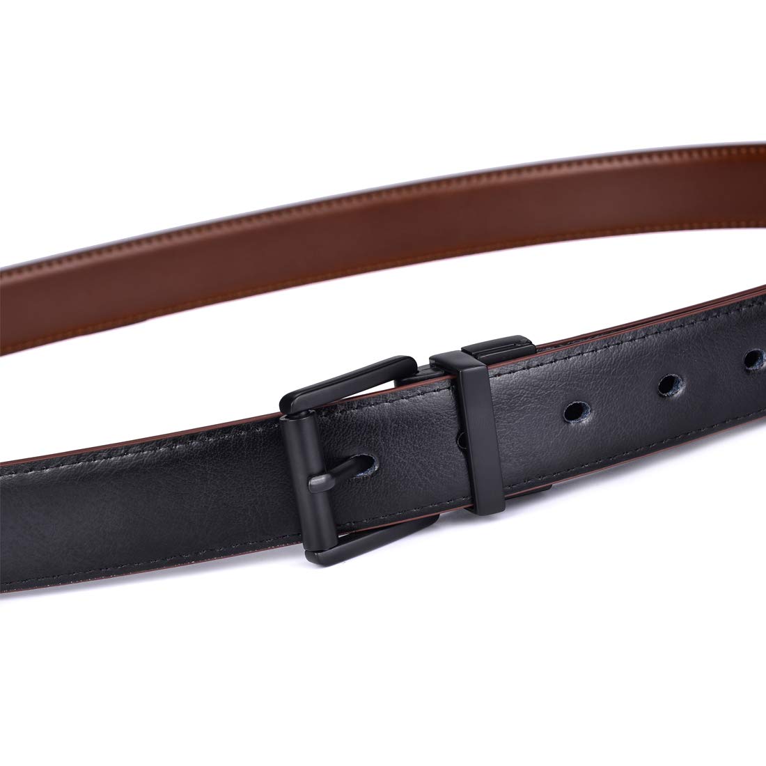 Beltox Men’s Belts Dress Casual Reversible Leather 1.1” w Roller Buckle Rotated(Black/Brown w Black Buckle, 38-40)