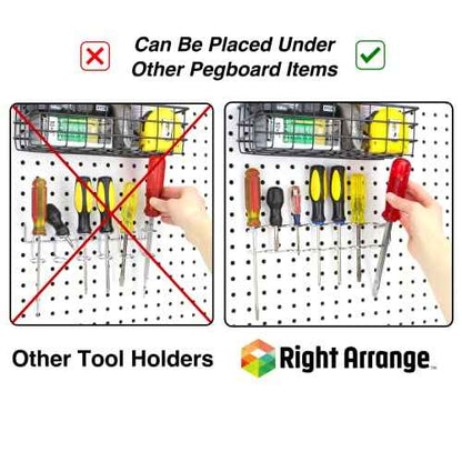 Pegboard Screwdriver Holder, 4-Pack - Hooks to Any Peg Board - Screwdriver and Pliers Rack Accessory Tool Organizer - Organization Accessory for Workbench, Garage, Tool Shed, Craft Room