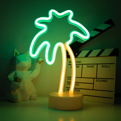 ENUOLI Palm Tree Lights Neon Signs,LED Coconut Tree Neon Light for Bedroom,Battery/USB Powered Palm Tree Night Lamp with Holder Base for Kids Room Bar Christmas Birthday Wedding Party