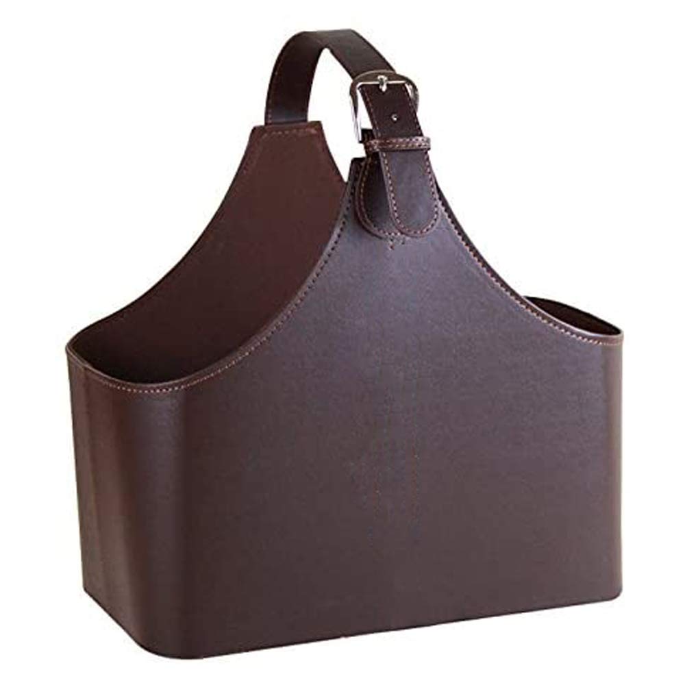Leather Gift Basket,Magazine Newspaper Holder/Racks,Storage Organizer for Wine Flowers Fruits Candys,for Holiday Presents Christmas Display (Coffee #2)