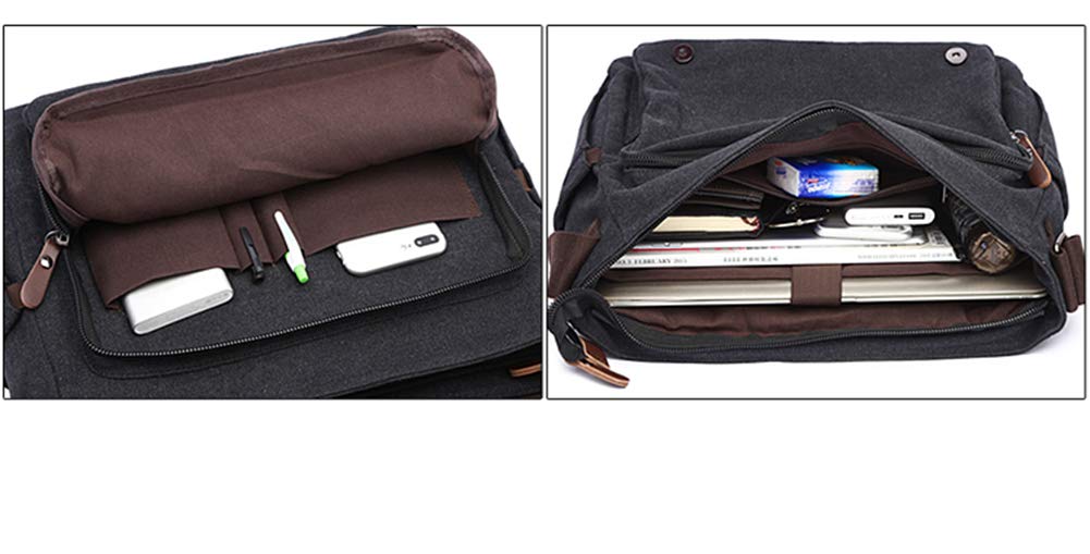 Waterproof Vintage Canvas Sholdr Messenger bag Briefcase Large Satchel Shoulder Bag Rugged Leather Computer Laptop Bag for 15.6Inch Laptop Business Briefcase