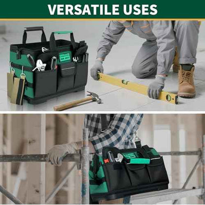 Tool Bag 18 Inch Molded Bottom, Upgraded Handle 18-Pocket Toolbox Organizer, Portable Multi-Pocket Waterproof, Tool Bag with Adjustable Shoulder Strap for Mechanics, DIY, Dad Birthday Gift