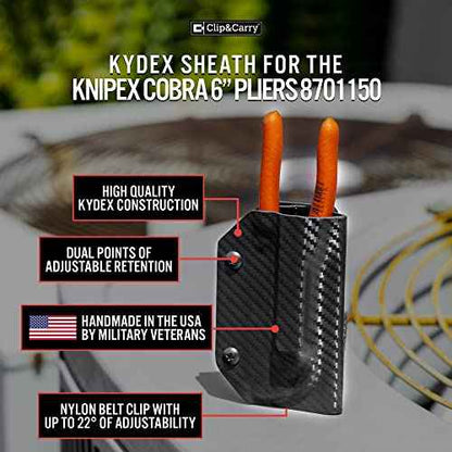 Clip & Carry Kydex Sheath for the Knipex Cobra 6" Water Pump Pliers 8701150 - Made in USA - Belt Holster Case - Black