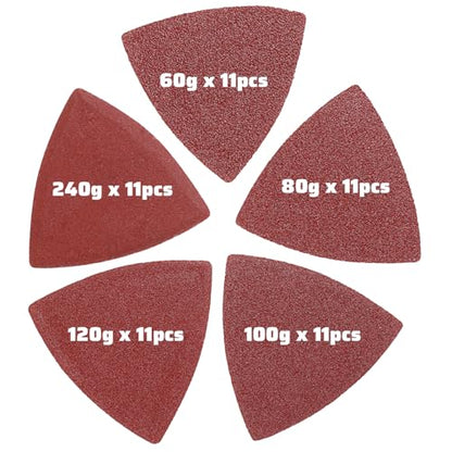 55Pcs Oscillating Tool Sanding Pad Triangle Sanding Pads Set 60/80/100/120/240 Multitool Sandpaper, Grit Fit for Finishing Wood Sanding Plaster