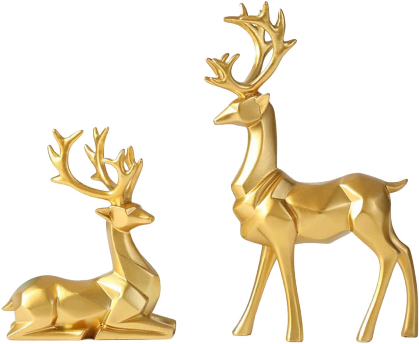 EIUY Nordic Style Origami Elk,Resin Sitting Standing Deer Statues, Creative Craft Reindeer Figurines, Ornaments Living Room TV Cabinet Wine Cabinet Gifts for Home Decoration One Pair (Golden)