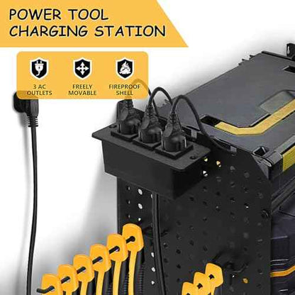 Tool Organizer Wall Mount, 3 Layer Storage Rack, 45 inch long, extra storage space, Heavy Duty Rack for Drill Bit Metal Power Tools, Storage Shelf with Charging Station for Garage Organization