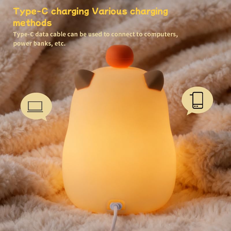 DNBFLLK Capybara Alarm Clock with Night Light for Kids, Cute Toddler Alarm Clocks for Bedrooms Ok to Wake Clocks for Girls and Boys, Rechargeable Silicone Animal Tabletop Lamp for Kid