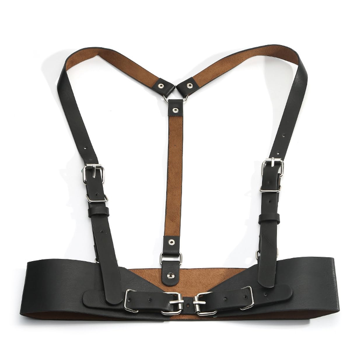 Pretishows Punk Womens Waist Belt Adjustable Suspenders Straps PU Leather Harness Belt Large
