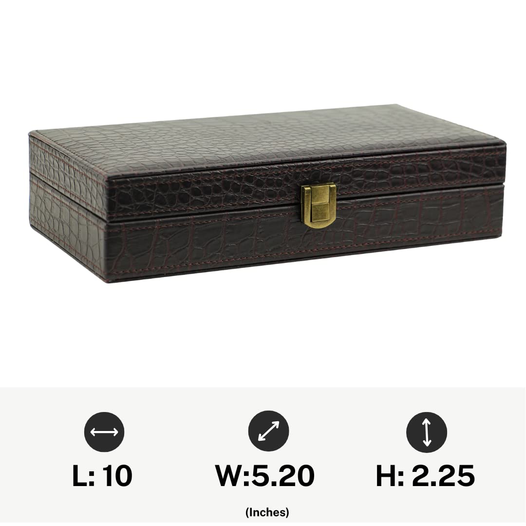 Decorebay Iconic Vegan Crocodile Leather Cufflink, Ring Storage Box and Organizer