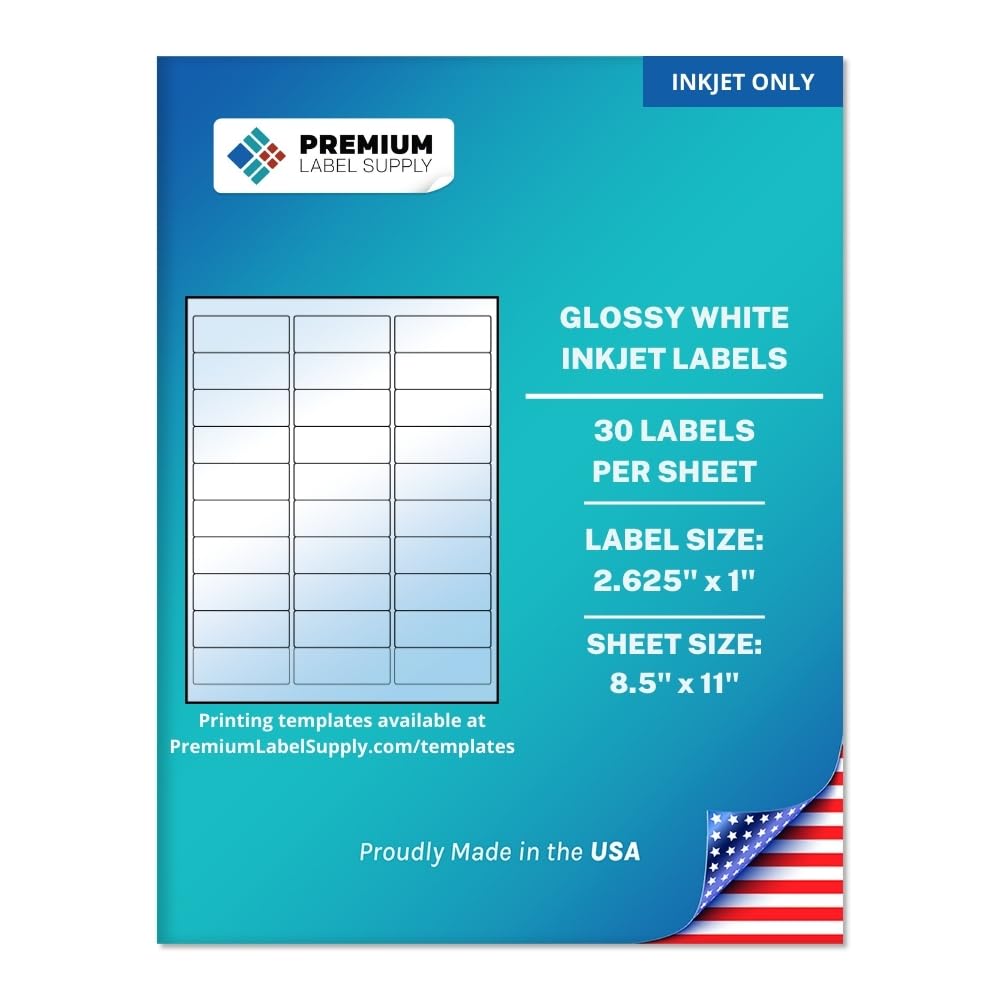 Premium Label Supply Glossy White Address Sticker Labels – 2.625" x 1" – (30 per Sheet) (Glossy White for Inkjet Only, 300 Labels)