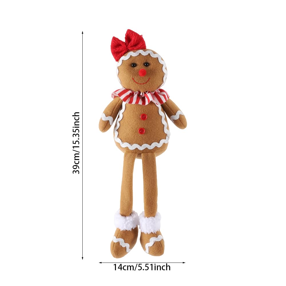 BALONAR 15Inch Large Size Christmas Plush Gingerbread Man Boy Girl Figures with Chef Hat Bowknot Christmas Ornament Home Decorations Doll Soft Door Window Table Tree Holiday Xmas Season Decor