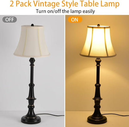 2 Pack Vintage Style Buffet Table Lamp, Traditional Bedside Lamps, Tall Table Lamp Set of Two for Living Room, Bedroom