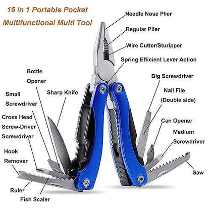 Multi Tool, Multitool Pliers for Outdoor, DIY, Home, Garden, Camping, Survival, Hunting and Hiking or Everyday Carry, Blue