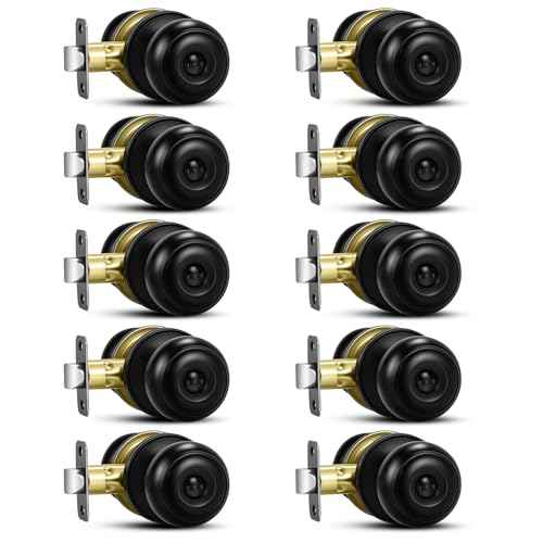 10 Pack Matte Black Door knobs, Keyless Interior Door Locks, Round Ball Keyless Doorknobs with Lock Privacy Door Handle for Bedroom Bathroom