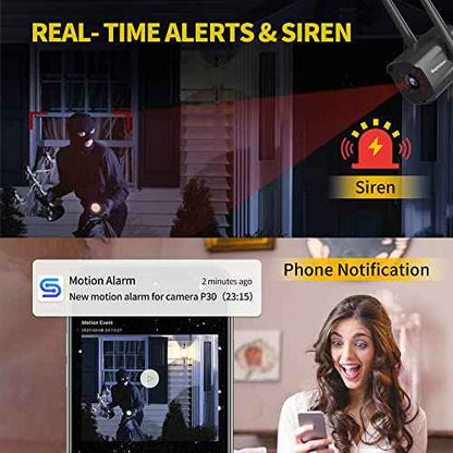 Septekon 2K Outdoor Security Camera 3MP, 2.4G Wired WiFi Camera with Night Vision, IP66 Waterproof, AI Human Motion Tracking, 2-Way Audio, Black