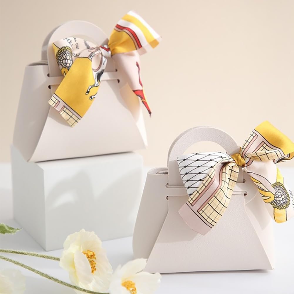 LXKBD 24 Pack PU Leather Gift Bags,Small Party Favors Candy Boxes with Ribbon for Wedding Bridal Shower Baptism Baby Shower Birthday Decoration, Reusable Purse Gift Wrapping Treat Bag