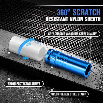1/2" Drive Wheel Protector Impact Socket, Metric Impact Socket Tool Set, Lug Nut Impacts Socket Set-17mm, 19mm, 21mm, 22mm, 23mm, 24mm, 27mm Non-Marring Thin Wall Wheel Nut Socket