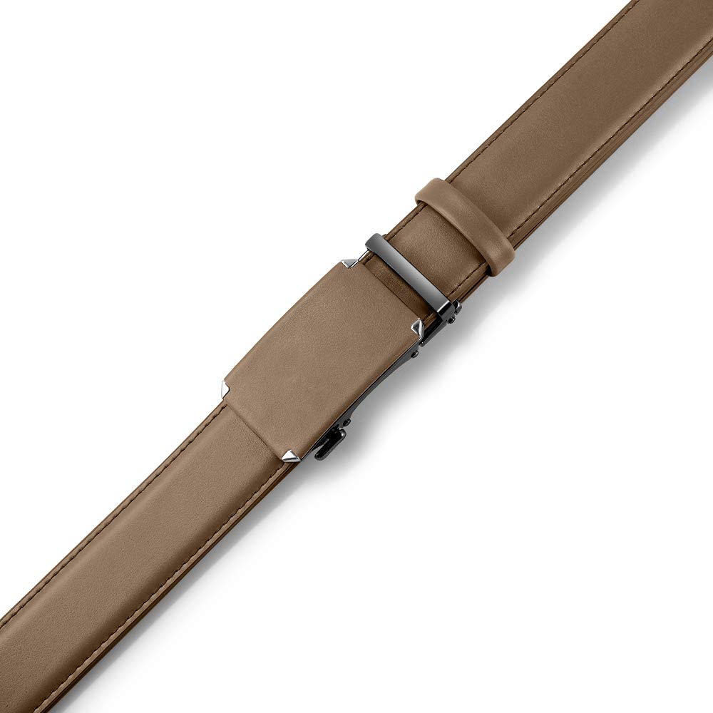 DOOPAI Men's Leather Ratchet Belt, Adjustable Belt in khaki with Sliding Length 28-36", Metal Buckle Cut to fit in the Gift BoX