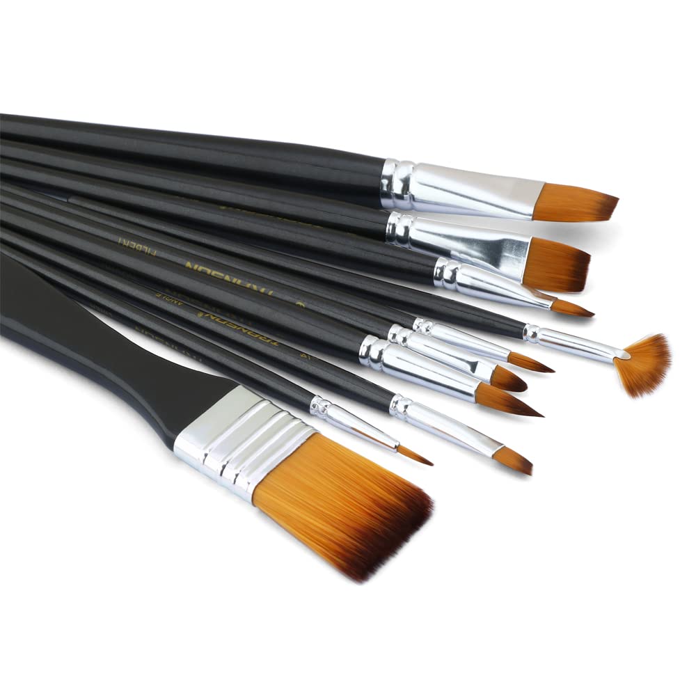 Transon Paint Brush Kit 10pcs Art Brushes and 1 Paint Spatula with Brush Case