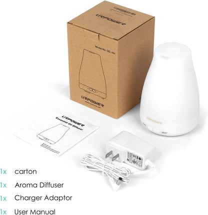 URPOWER Essential Oil Diffusers for Home with 7 LED Color Changing Lights, Timer & Auto-Off Ultrasonic Aromatherapy Diffuser Cool Mist Humidifer Scent Diffuser for Bedroom, Office, Yoga