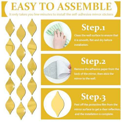 DARENYI 20Pcs Gold Teardop Mirror Wall Stickers Shatterproof Acrylic Mirror Tiles Self Adhesive Wall Decor Decals for Living Room, Bathroom, Bedroom, TV Background, Entryway Decor