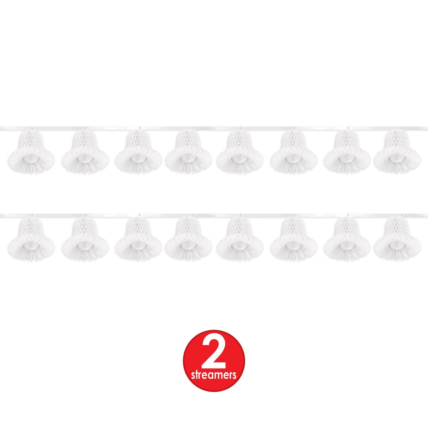 Beistle White Tissue Bell Streamers – 2 Hanging Bell Garland Decorations with Honeycomb Bells and Ribbon for Weddings, Bridal Showers, Engagement Celebrations and Bachelorette Party Decor, 24' Each