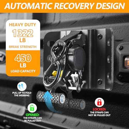 2PCS Retractable Tie Down Straps for 2015-2025 Ford F150, Retractable Ratchet Straps 10 Ft Self Retracting Tie Down with Boxlink Plates Mounted Brackets Bed Mount Heavy Duty Bolt on